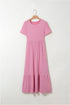 Effortless Solid High Waist Pocketed Short Sleeve Maxi T Shirt Dress